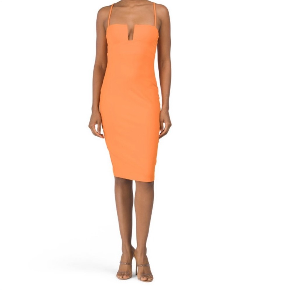 Susana Monaco orange square neck wire string midi dress